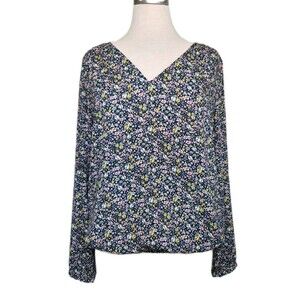 Loft Ditsy Floral Print Blouse Womens M Sheer Long Sleeve Office Elastic Waist